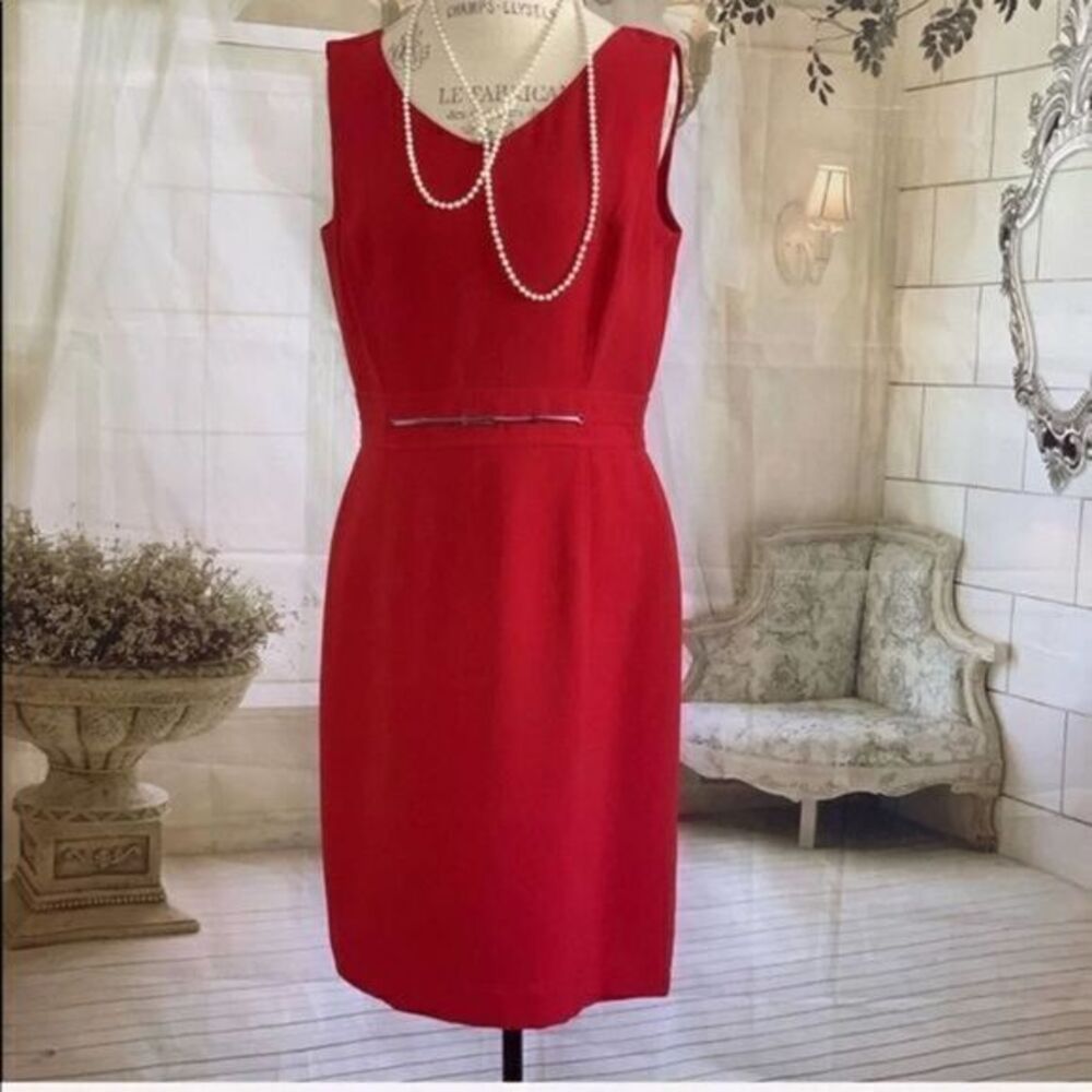 TAHARI Red Women’s Sheath V-neck Midi Sleeveless Dress US 10